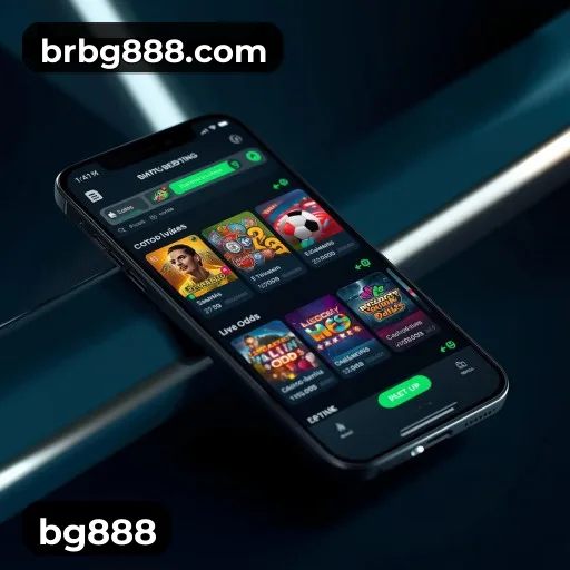 App bg888 para iOS e Android — interface mobile, login biométrico e PIX integrado